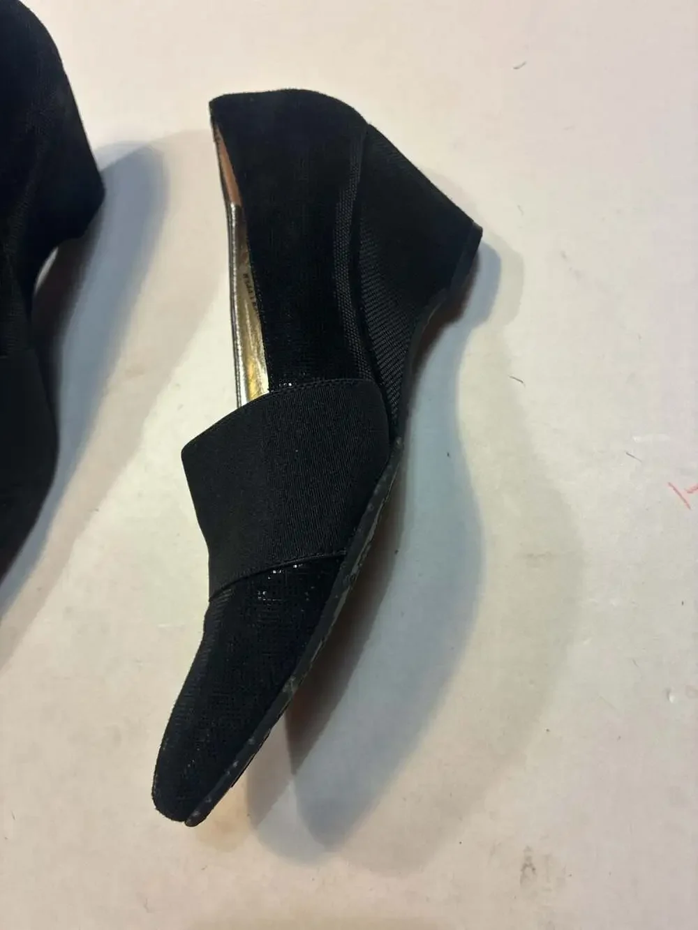 Ron White Black Suede and Mesh Wedge Heels Made in Italy